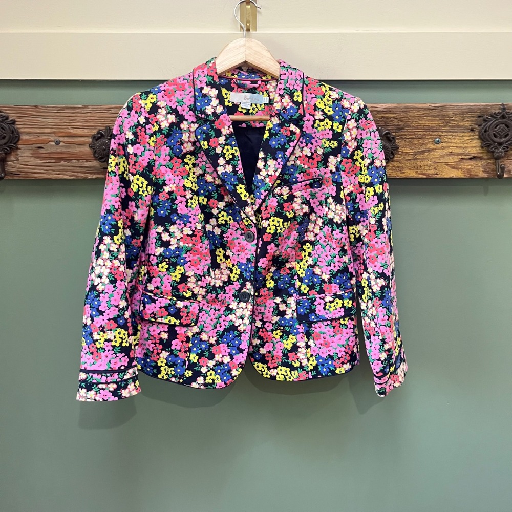 Boden Womens Floral Cotton Linen Blazer Multicolored Notched Lapel Size US 10R